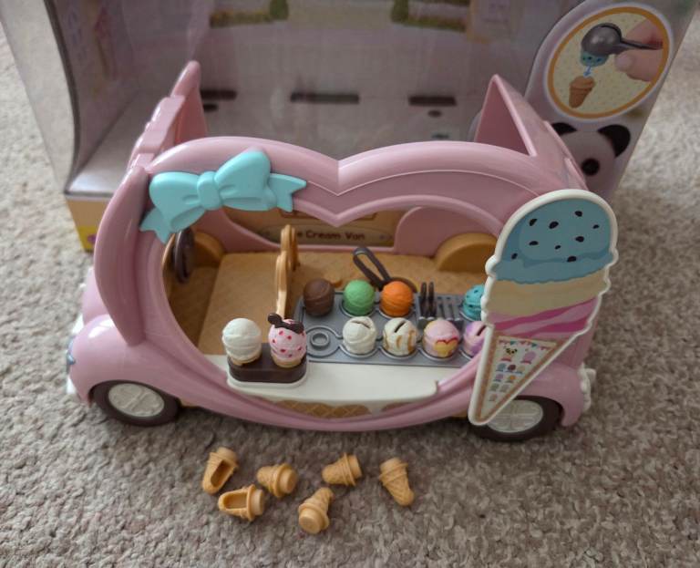 Sylvanian Families Ice Cream Van Boxed – Pink, As Good As New 