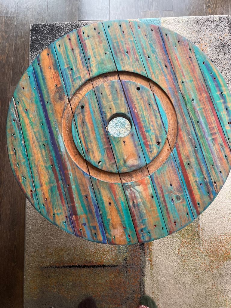 Rustic Wood Cable Reel Table – Multicoloured