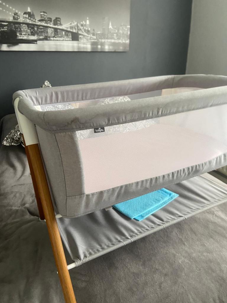 Baby Bedside Crib – Grey, As Good As New