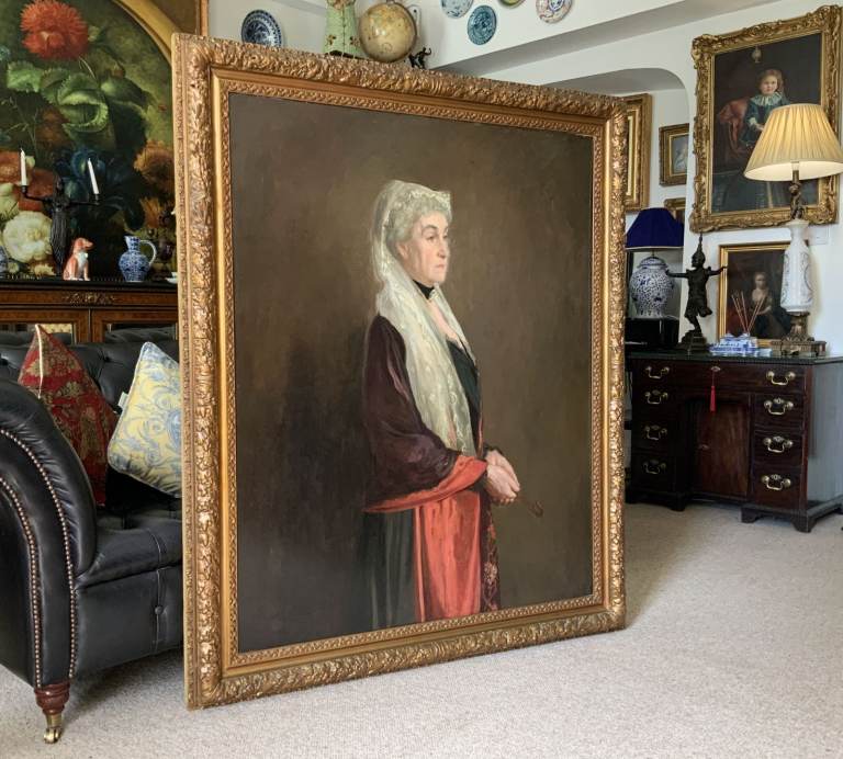 HUGE 19thC Oil Portrait Painting 'Major-General Clarke's Wife, Mary Rose 2of2