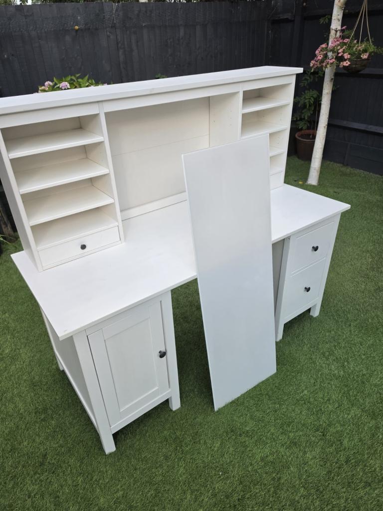 IKEA Hemnes Desk with add-on top unit and Glass Desk Saver