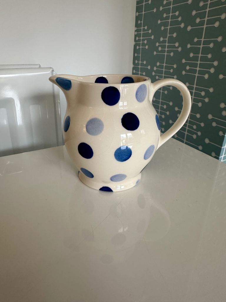 SOLD PENDING COLLECTION EMMA BRIDGEWATER Blue Polka Dot Small 1/2 Pint Jug