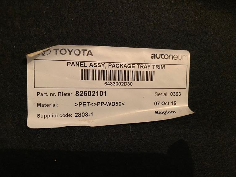 Parcel shelf TOYOTA  AURIS