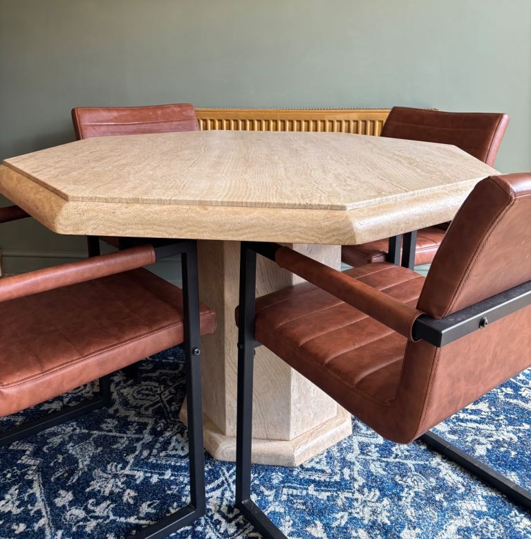 Housing Units Travertine Marble Dining Table & Chairs