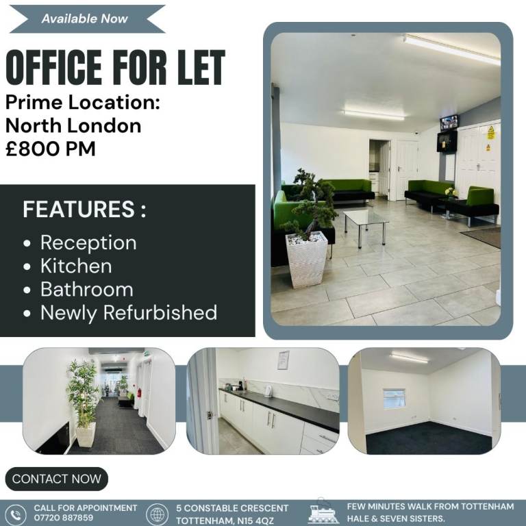 *** Newly Refurbished Serviced office spaces to rent- Tottenham Hale 2 mins from station****** 