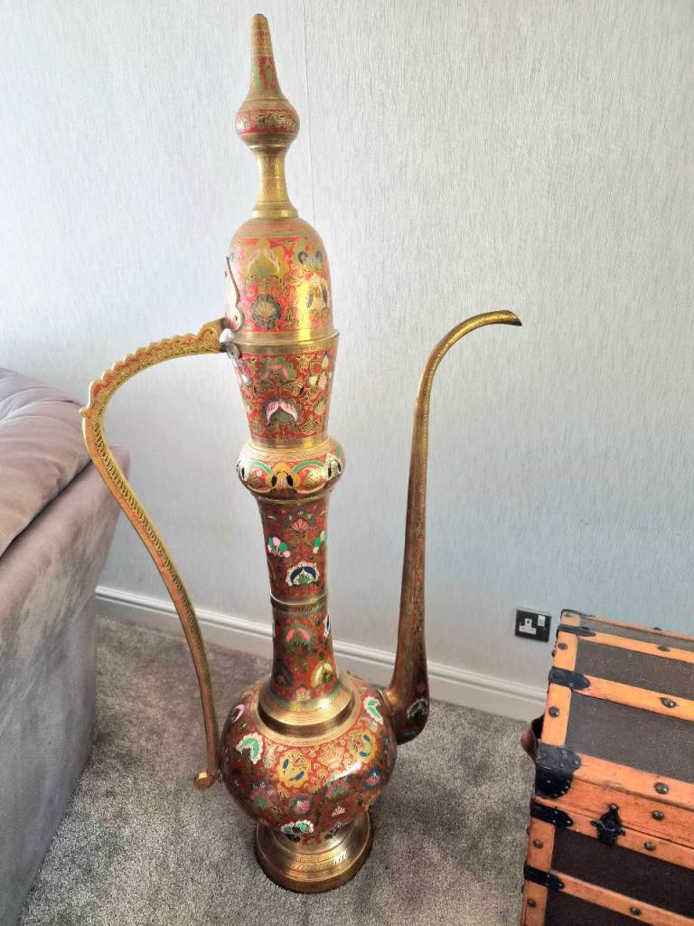 Large Vintage Indian Benares Brass Surahi Ewer