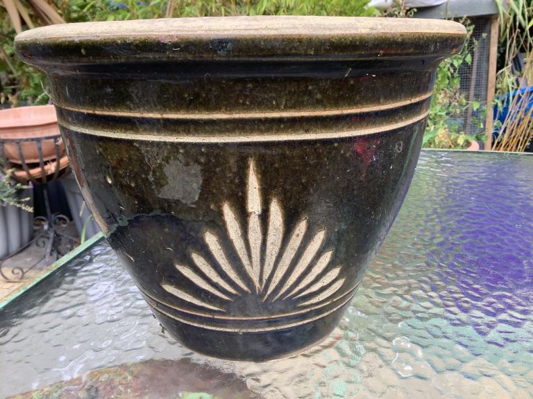 Large Glazed Garden Pot - Dark Green