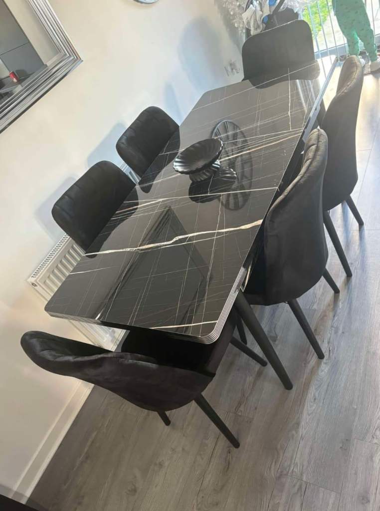 LAGINA BLACK & GREY WOODEN EXTENDABLE DINING TABLE WITH 6 CHAIRS