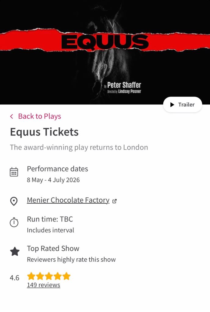 Equus play tickets Theater 