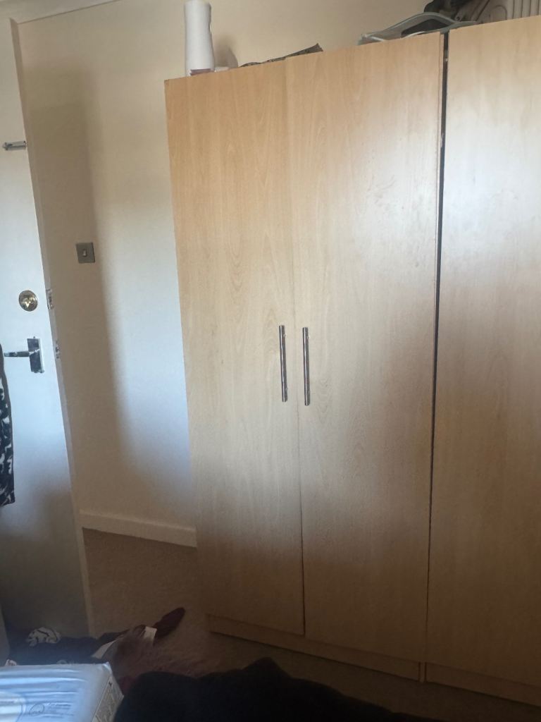 Double Wardrobe, Light Beige Wood with Hanging Rail