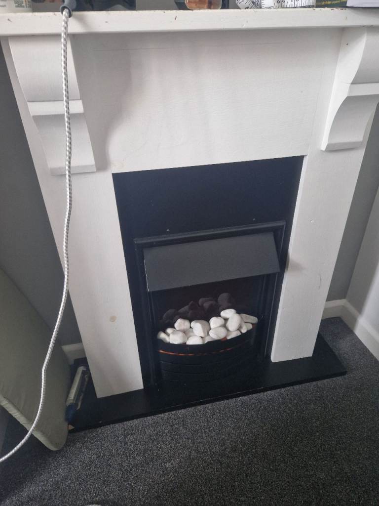 White Electric Fireplace with Surround – Good Condition