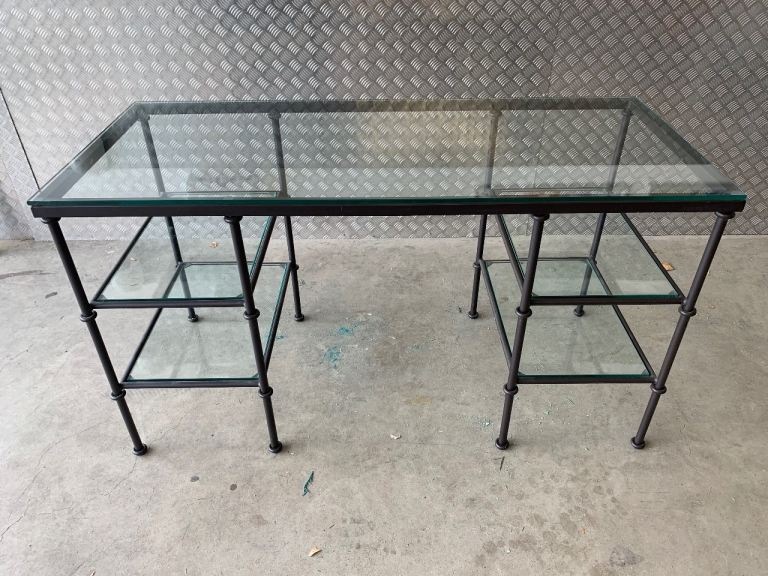 Oka Pompidou glass and metal desk for kitchen dining or lounge