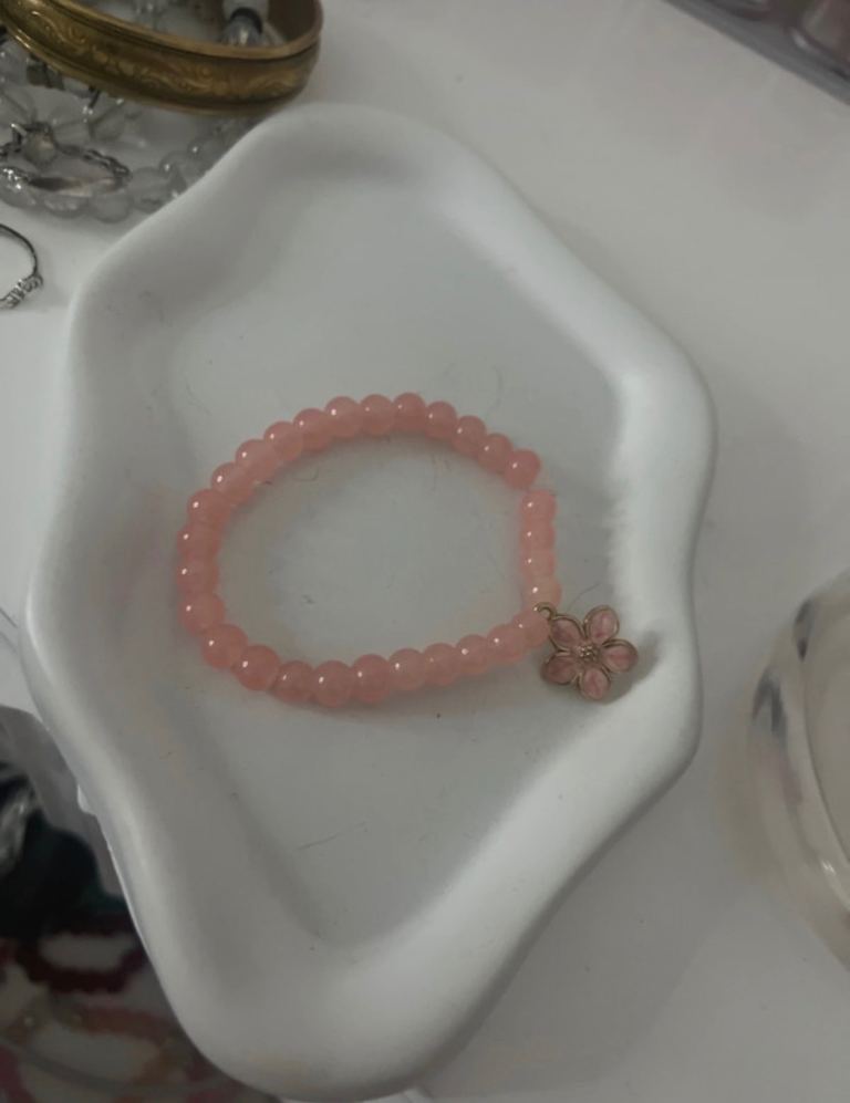 Pink Beaded Bracelet with Flower Charm