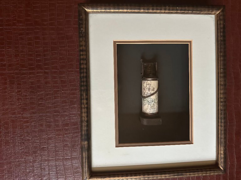 Reduced! 1970's ready to hang, encased Vietnamese Scrimshaw Incense Burner