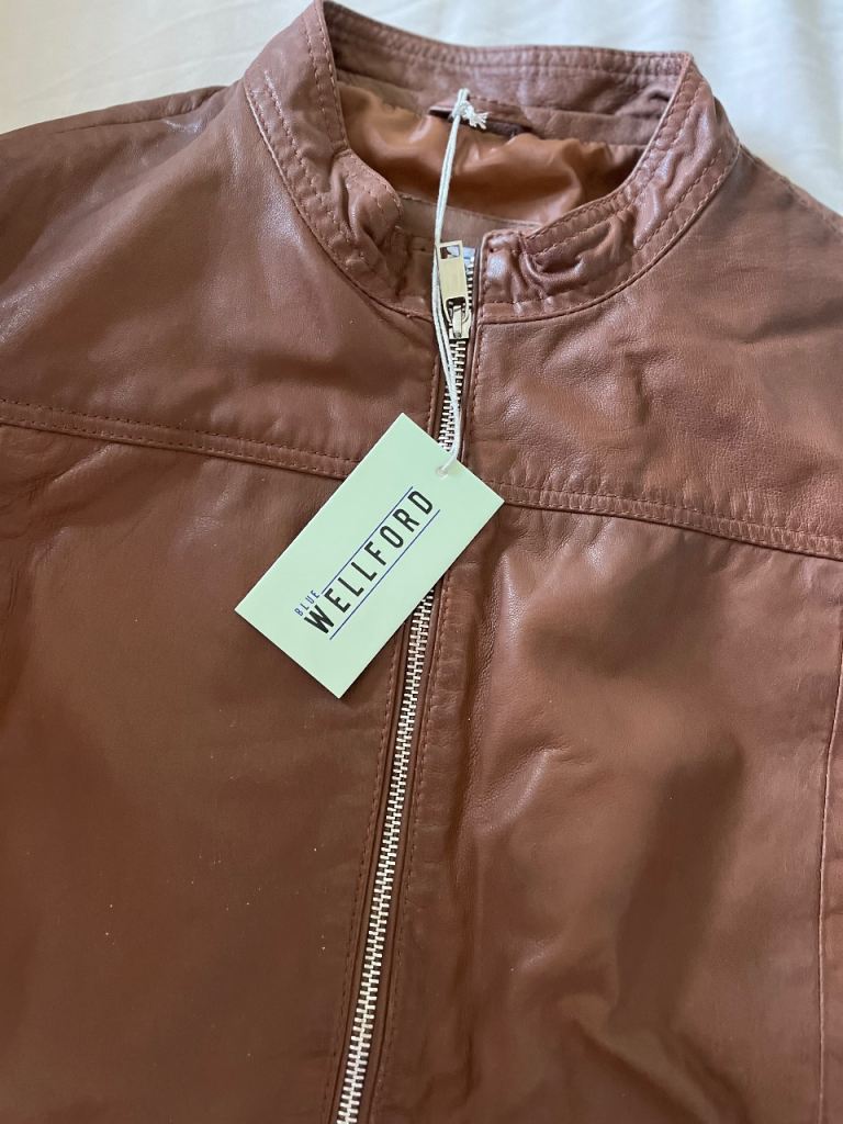 Men new brown sheep leather jacket