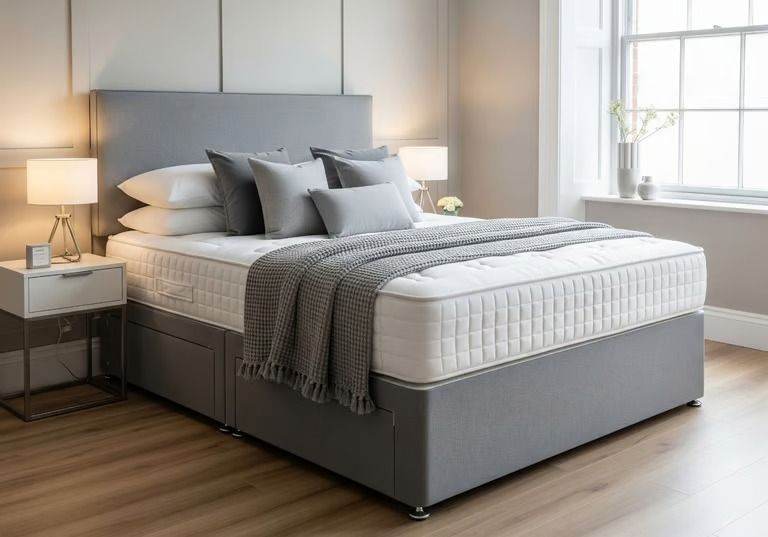 Divan Double Bed Base with Headboard & Mattress – Brand New Stock, COD