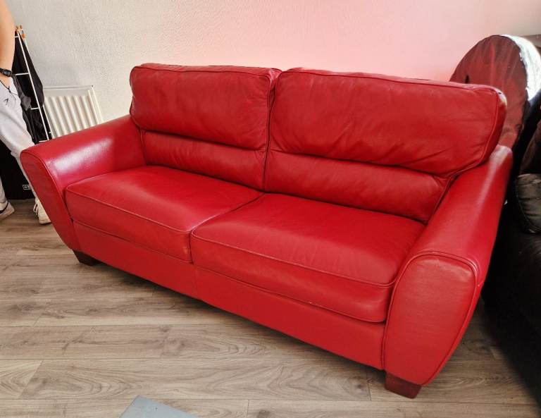Red Leather 3 Seater Sofa