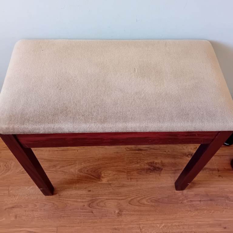 Wooden Piano Stool with Green Upholstered Seat – Good Condition