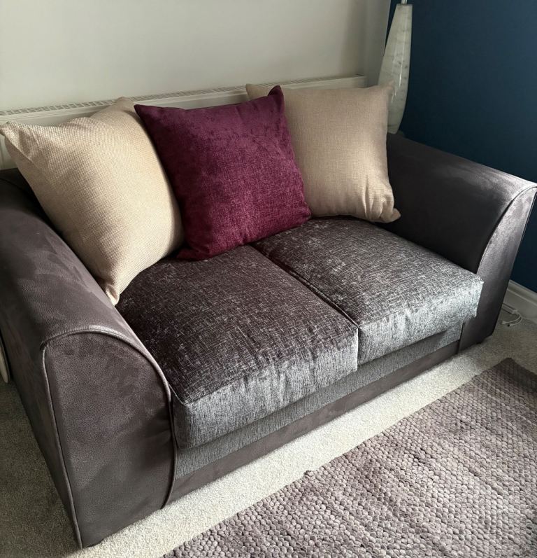 2 seater black leather/fabric sofa 