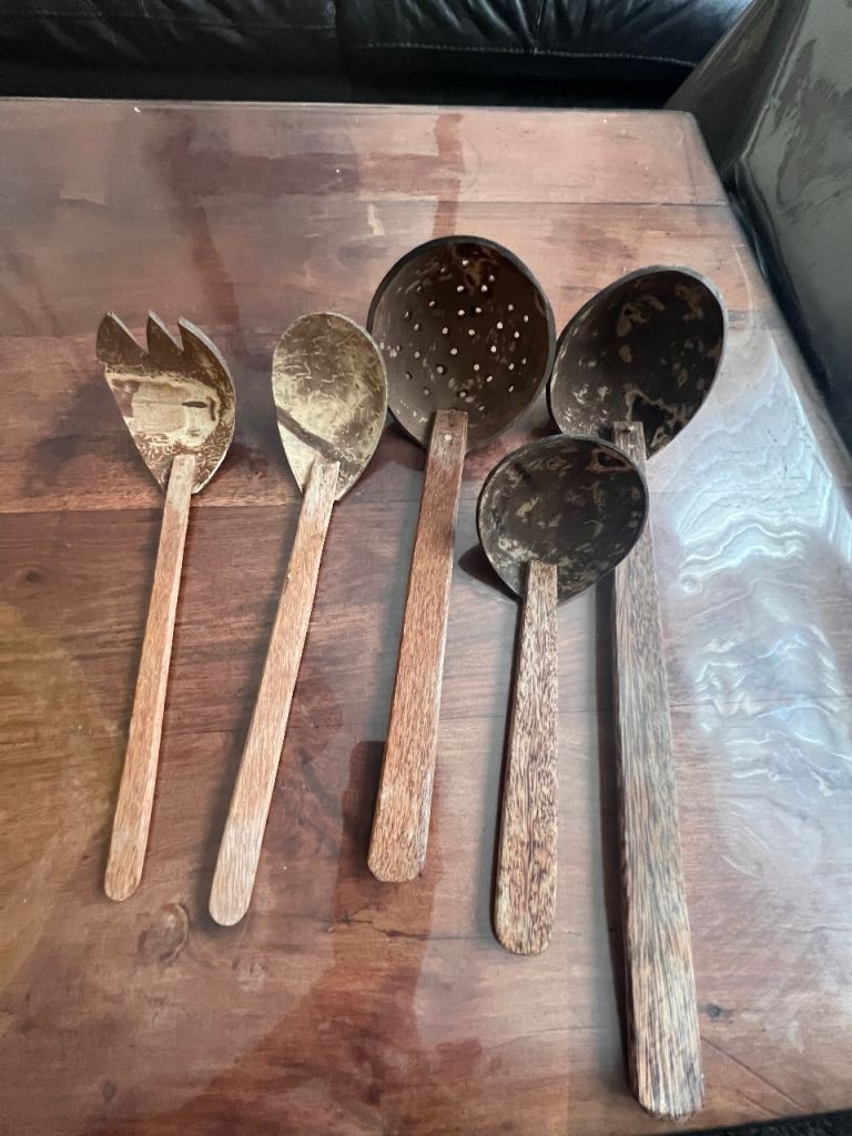Vintage wooden kitchen utensils set