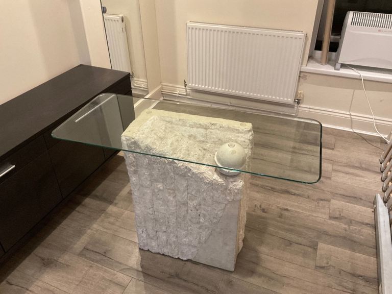 Glass Top Table with Stone Base – Stylish and Versatile