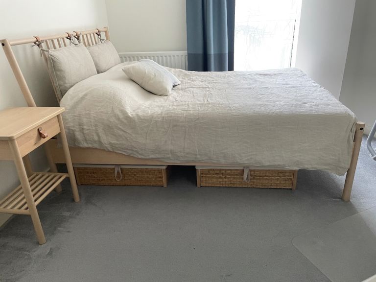 Solid Wood IKEA BJÖRKSNÄS King Bed Frame – Lightly Used