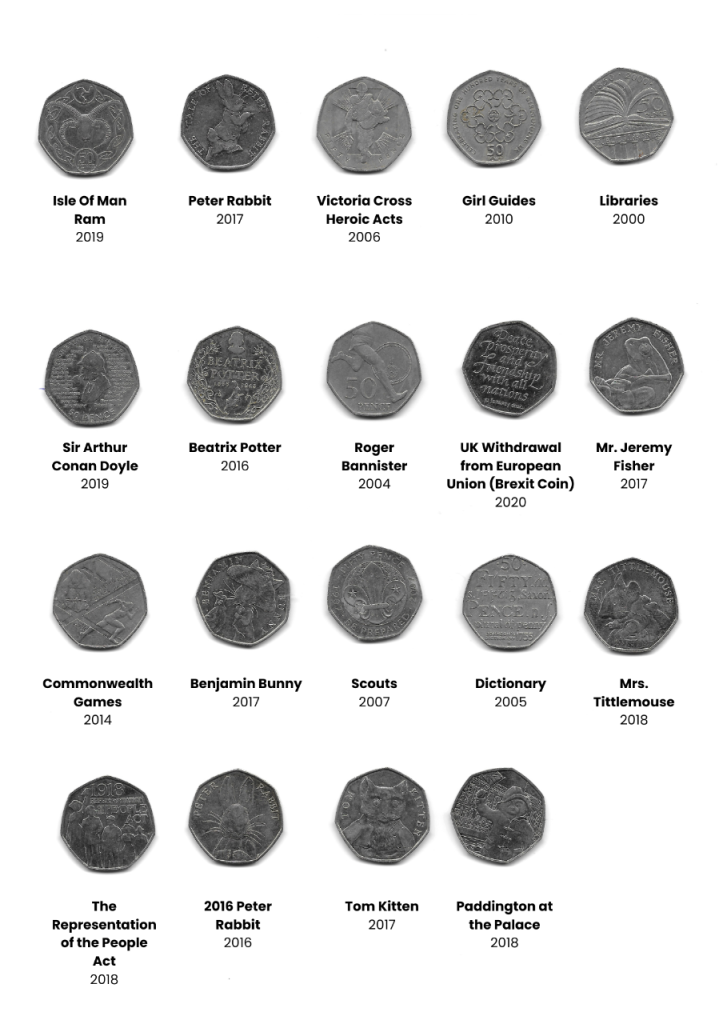 Rare 50p Coins including Brexit Coin & Mrs Tittlemouse and many more - See Image