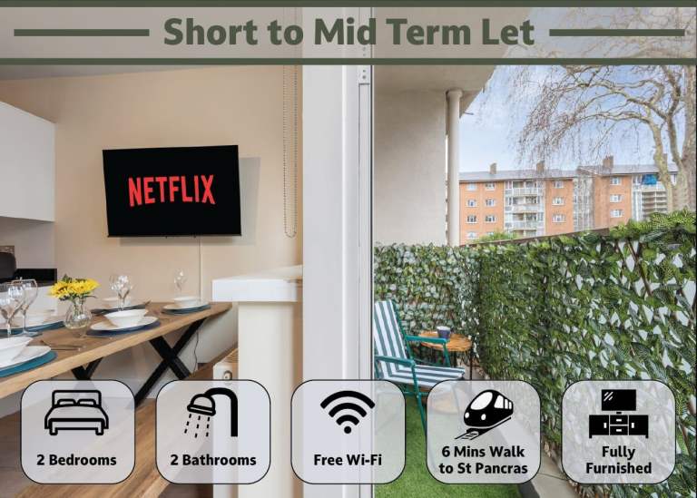 2 bed flat near Kings Cross for short term let