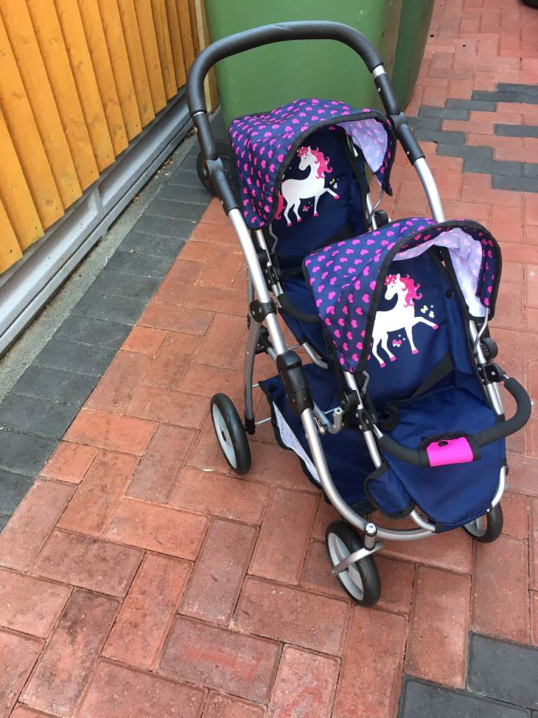 Double Doll's Pram with Unicorn Design – new condition