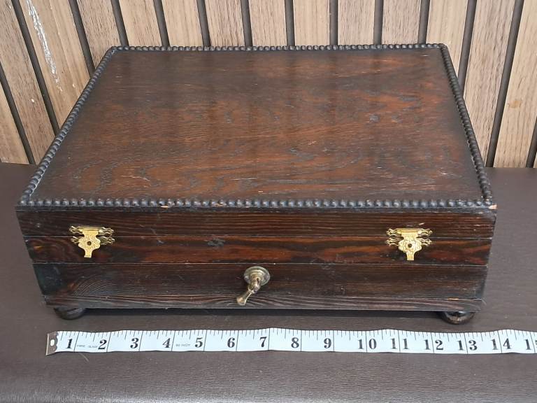 Antique Victorian time wooden box, designed to hold a cutlery set.  AS SEEN. 