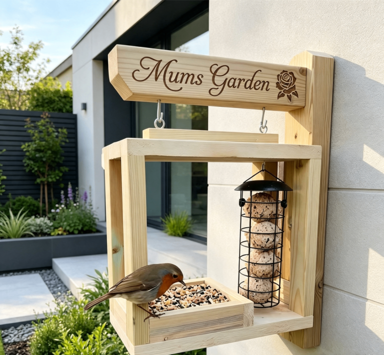 Lovely Wooden 'Mums Garden' Bird Feeder – As New