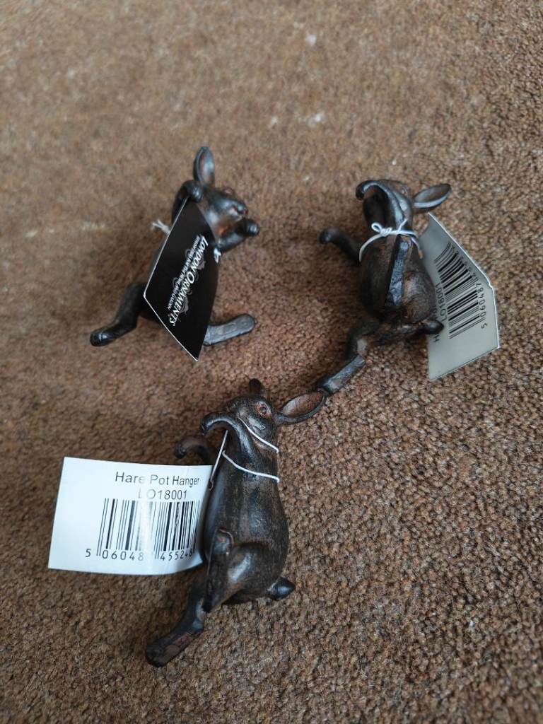 Set of 3 New Bronze colour Hare Pot Hangers / Ornaments