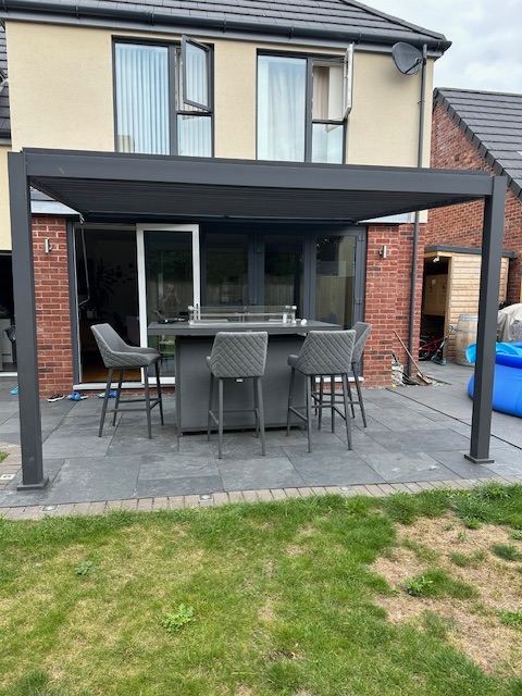 NOVA Aluminium Wall Mounted Pergola with opening and closing roof slats