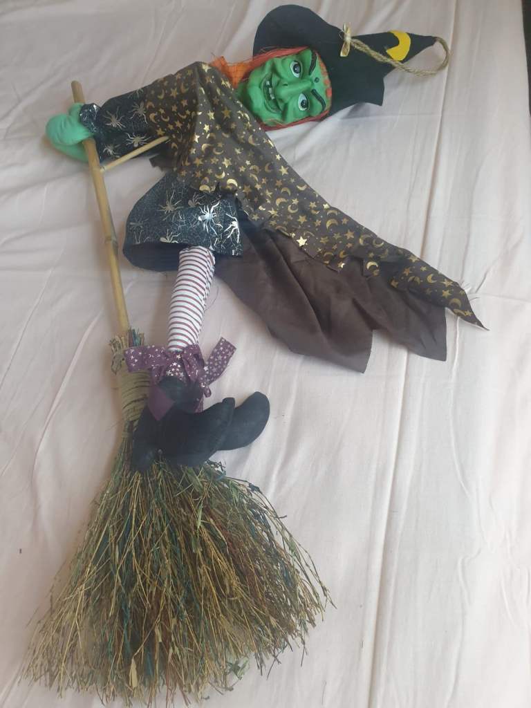 Witch On Broomstick Halloween Decoration – Good Condition