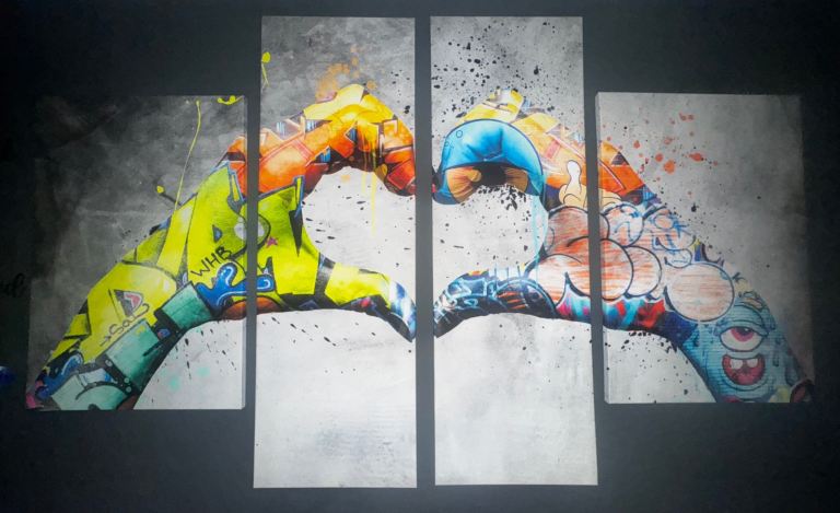 Love Hands high quality banksy style big Graffiti 210x135cm x 4 canvas wall art wooden frame