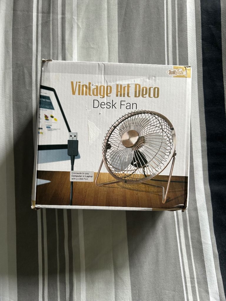 Twitfish Vintage Art Deco USB Desk Fan - New