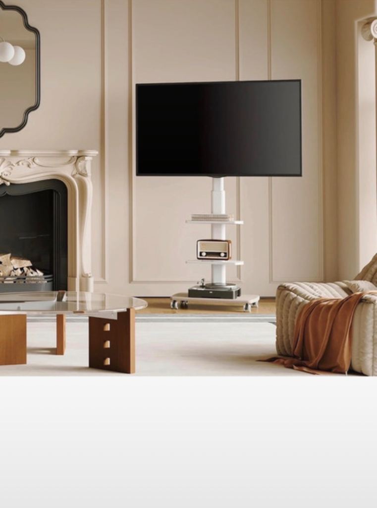 FITUEYES white TV stand with wheels 