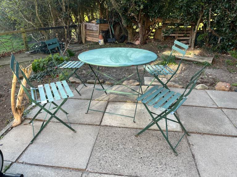 RIVE DROITE Large Metal BISTRO SET / Table & Chair Set - 4 Seater - FOREST GREEN