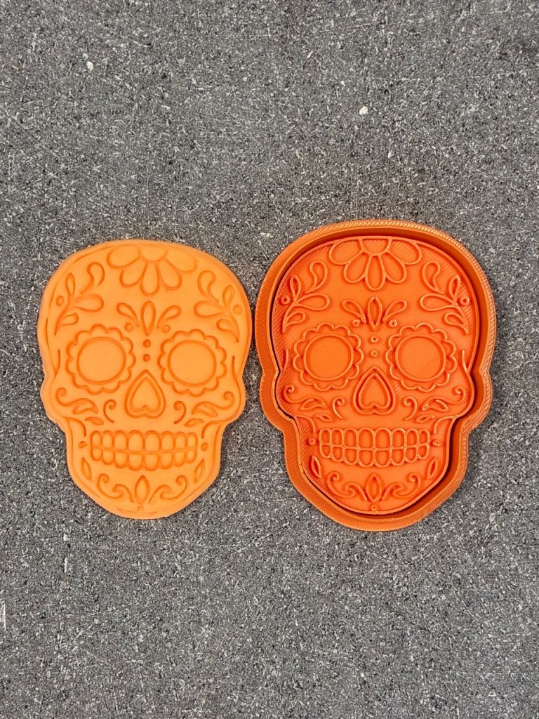 Sugar Skull Cookie Cutter & Embosser | 75mm x 55mm | Day of the Dead Biscuit Cutter | Halloween