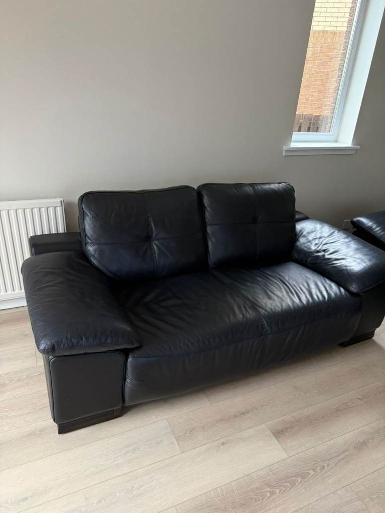 2x 2 real leather black sofas