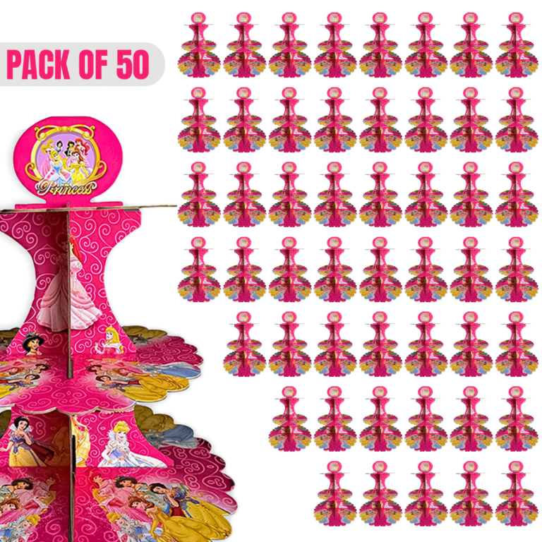 50 x Princess Cake Stands Job Lot | Cardboard Cupcake Stands Birthday Party Supplies Wholesale Stock