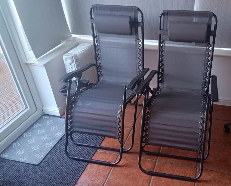 Folding Sun Loungers x2 - Grey