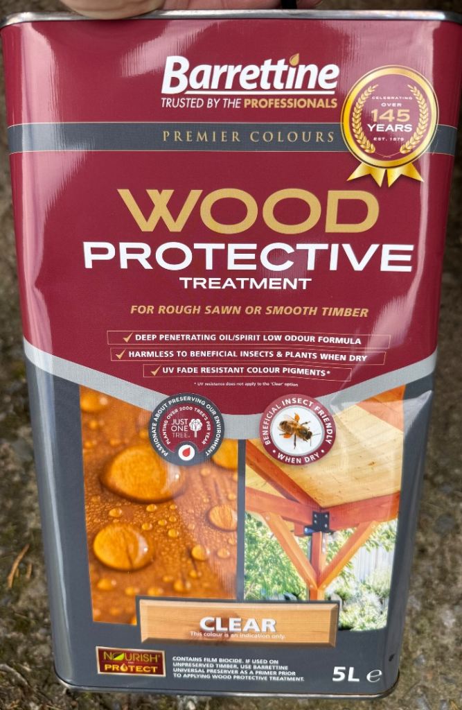 New Sealed Barrettine Wood Protective Treatment – Clear 5L