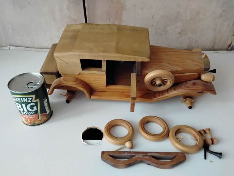 Vintage large wooden model car for a restoration project 