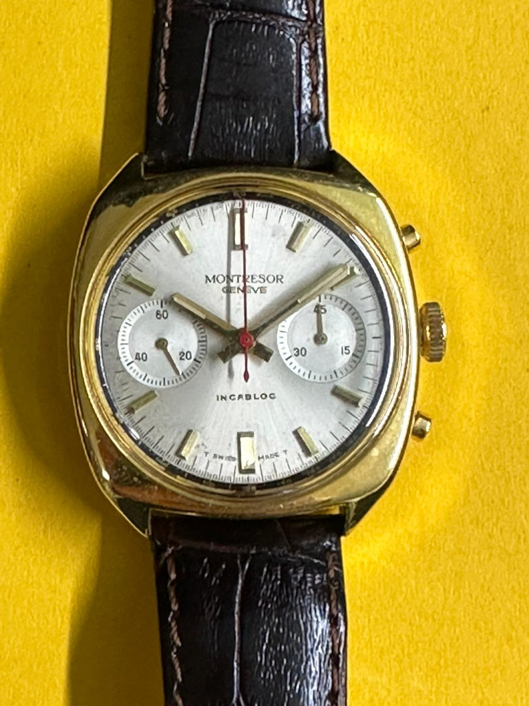 Swiss Chronograph MONTRESOR gold plated watch 35mm Landeron  Cal 248