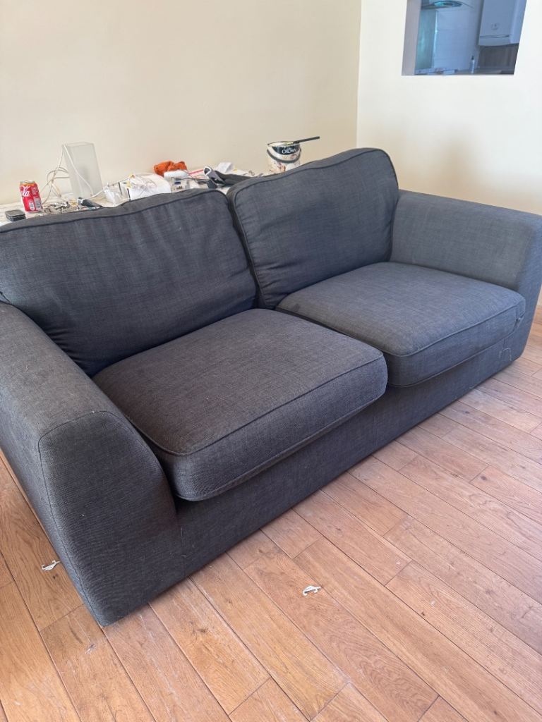 Comfy Grey Fabric Two-Seater Sofa – Good Condition