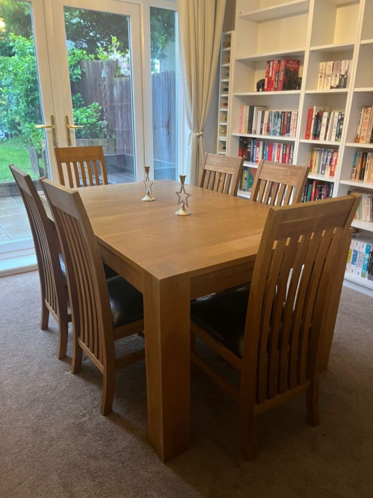 6–8 Seater Oak Extendable Dining Table + Chairs (Next)