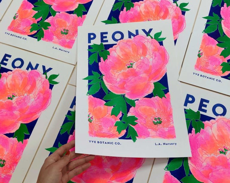 Peony Flower print by EVE PRINT STUDIO. art Risograph