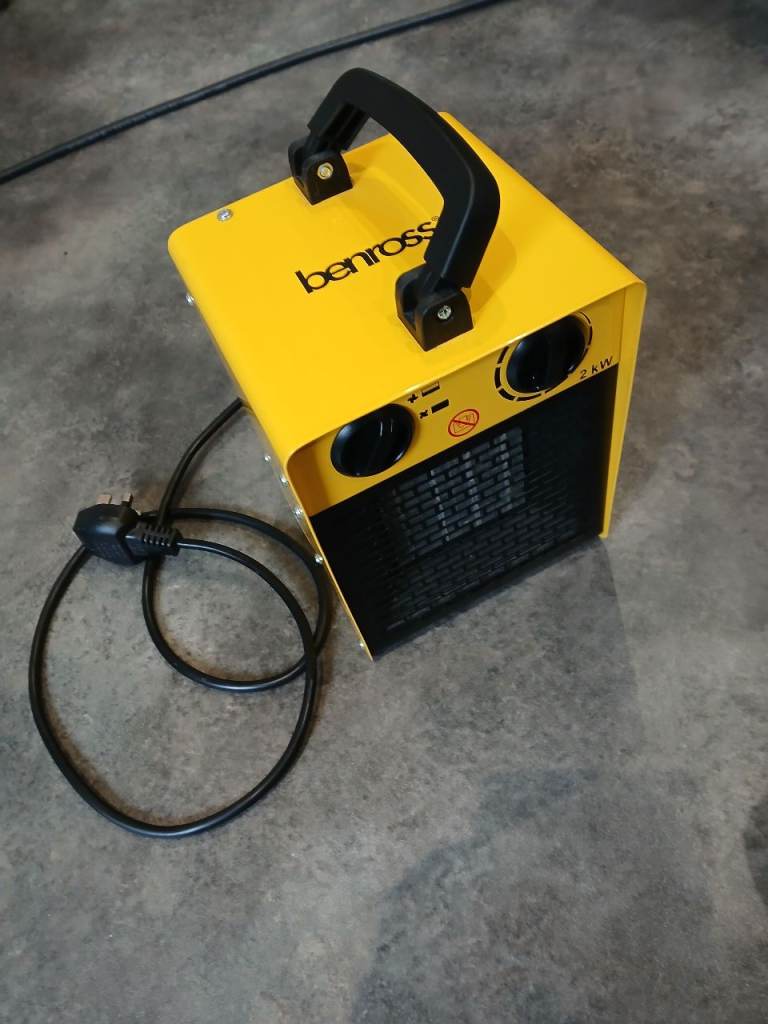 Benross 2000W Industrial Fan Heater - Yellow, Good Condition