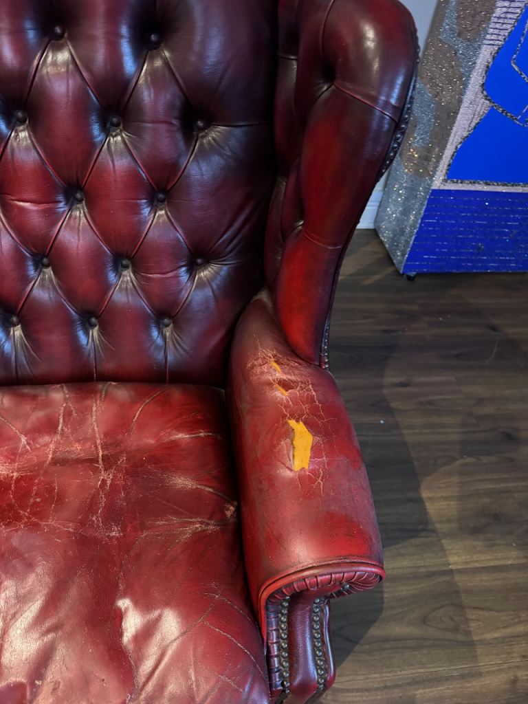 SOLD!!!Chesterfield Queen Anne wingback oxblood armchair 